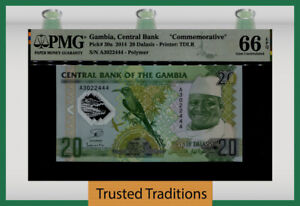 TT PK 30a 2014 GAMBIA CENTRAL BANK 20 DALASIS PMG 66 EPQ GEM UNCIRCULATED