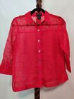 West End Petite size PM women's sheer top red 3/4 sleeves collar button up EUC