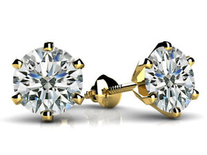 Solitaire Stud Earrings Round Cut 10k Yellow Gold For Men & Women
