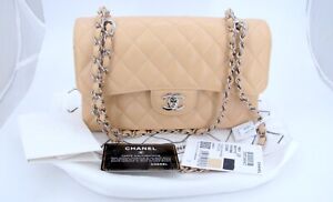 Original CHANEL Classic Double Flap Small Caviar Beige With Box/Card 