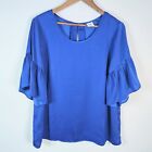 Cabi Womens Sapphire Blue Silky Flowy Flutter Sleeve Rhyme Blouse Size Large