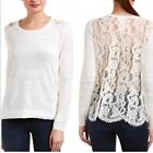 Cabi Sophia Sweater Pullover Floral Lace Back Long Sleeve White Sz M