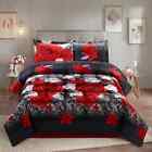 HIG 3 Piece 3D Red And White Rose Print Box Stitched Comforter Set Or Sheet Set