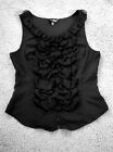 BEBE womens Top Blouse Silk  Black size XS sleeveless ruffle Button Down