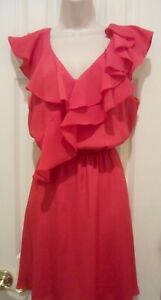 BCBG Generation Red Lined Sleeveless Dress Elastic Waist and ruffles Size M