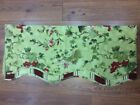 WAVERLY VALANCE CHARTRUESE GREEN FLORAL REDS CHERRIES FRUIT STRIPED SCALLOPED