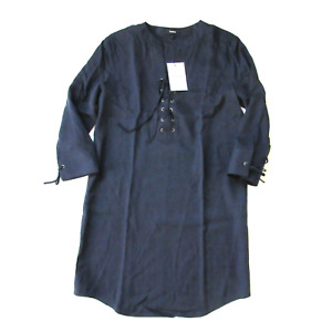 NWT Theory Jullitah in Spring Navy Lightweight Tencel Lace-up Shirt Dress 4