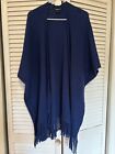 Steve Madden Women’s ONE SIZE Poncho Shawl Open Front Knit Sweater Blue Fringed