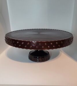LE SMITH HTF Ruby Red Glass Hobnail Pedestal Cake Stand 11” Made in USA