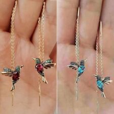 Crystal Long Drop Tassel Hummingbird Earrings Stud Threader Dangle Women Gift