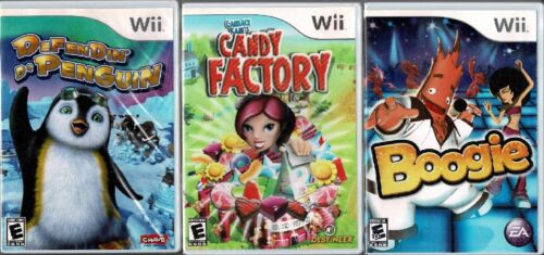 Lot of 3 Wii Games Candy Factory Boogie  Defendin' De Penguin All New