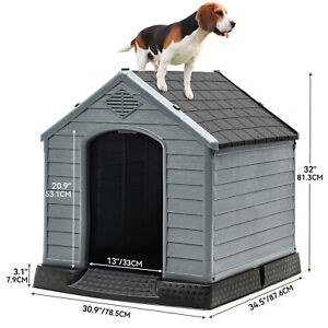 34 in Large Plastic Dog House Outdoor Indoor Doghouse Puppy Shelter Dog Kennel
