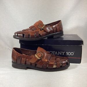 Botany 500 Mens 10M Brown Woven Leather Dress Shoes Buckles