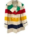 Vintage Hudson's Bay Blanket Pea-Coat Double Breasted Wool Detachable Hood
