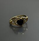 Vintage Avon Gold Tone Black Lucite & Rhinestone Heart Women’s Ring Size 9