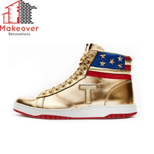NEW 2024 Gold High Top Sneakers - Patriotic MAGA Shoes for Political Supporters