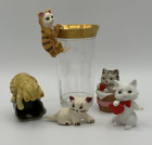 Mixed Lot Of 5 Mini Vintage Ceramic (one plastic) Cats Russ Lefton Kitty Meow