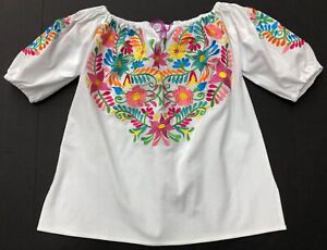 Puebla Mexican Hippie Peasant Embroidered Blouse Top Assorted Colors V-2400