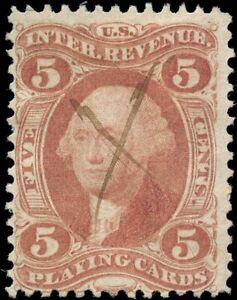 USA Used F 5c Scott #28c 1862-71 Perf Playing Cards Revenue Stamp