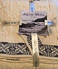Aran Mor Irish 100% Merino Wool Beige Green Knit THROW BLANKET 40 x 60