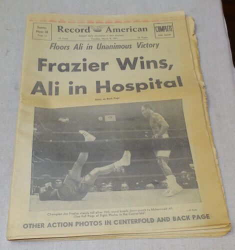 FRAZIER WINS, ALI IN HOSPITAL March 9 1971 Boston Record American Newspaper