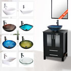 24 in Black Bathroom Vanity With Vessel Sink Set Cabinet  Faucet Drain Combo