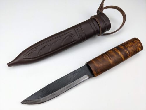 Helle Knives - Viking Knife - Birch Wood Handle - Leather Sheath - Norway Made