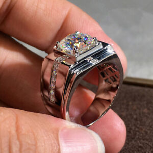 Fashion Men's 925 Silver Plated Ring Round Cut Cubic Zircon Jewelry Sz 8-12