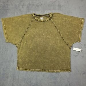 Pilcro Distressed Waffle Knit Crop Top Shirt Women XS Green Dolman Anthropologie