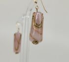 Rose Quartz Earrings Painted Gold Tone Hook Drop Dangle  1 inch