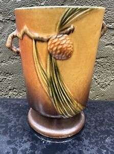 Arts & Crafts roseville Art pottery pinecone vase twig handles 7.5