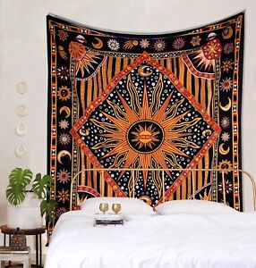 Burning Sun Wall Hanging Tapestry Home Decor Orange Boho Psychedelic Tapestries