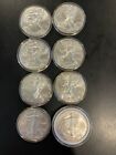 Lot of 8  Silver American Eagle  .999  1oz Coins 8oz total various dates US Mint
