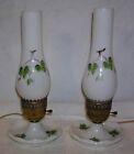 Pair / 2 Vintage White Milk Glass Hurricane Chimney Table Lamps - Ivy Design