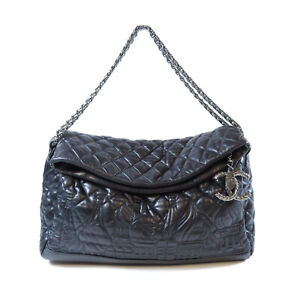 CHANEL CC SHW Quilted Chain Shoulder Bag Calfskin Leather Black