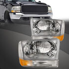 Headlights Set For 99-04 Ford F250 F350 F450 Super Duty Excursion 4Pc Chrome (For: 2002 Ford F-350 Super Duty Lariat 7.3L)