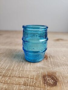 Small blue glass barrel shaped toothpick holder Vintage Taiwan