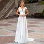 Boho Plus Size Wedding Dresses Beach V Neck Cap Sleeves A Line Bridal Gown Train
