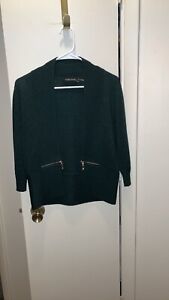Ivanka Trump Sweater Forest Green Open Front Cardigan 3/4 Sleeve Stretch Size S