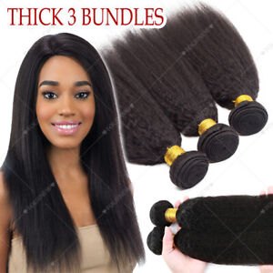 1-4bundles THICK YAKI Straight Afro Indian Weft Virgin Human Hair Extensions 100