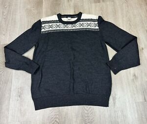 Dale Of Norway Knit Wool Fair Isle Crew Neck Sweater Gray Mens Large Vintage