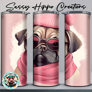 Skinny Tumbler Pug in Pink Dog Puppy 20oz Stainless-Steel Sublimation