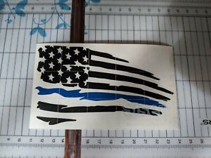 Distressed American flag thin blue line Vinyl Decal Sticker/ Ripped torn USA