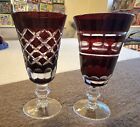 CZECH BOHEMIAN Ruby Red Crystal Pair PORT WINE SHOT GLASSES
