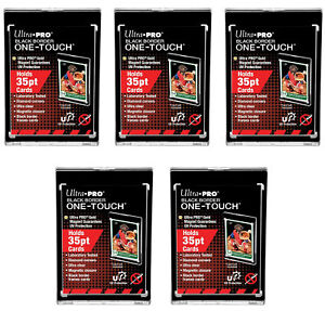 NEW 5-PACK Ultra Pro OneTouch Black Border Magnetic 35pt Card Case Holders 85566