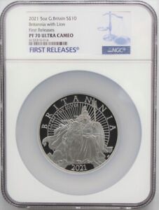 2021 British Britannia Lion 10lb 5oz Silver Coin NGC PF70UC