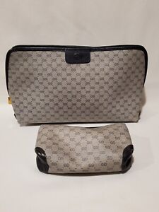 Vintage GUCCI Micro GG Large Cosmetic Toiletry Bag Clutch & Small Pouch Navy