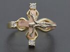 Real 10k Solid multi color Gold Cross Crucifix Jesus Women Ring 17.4mm All Size