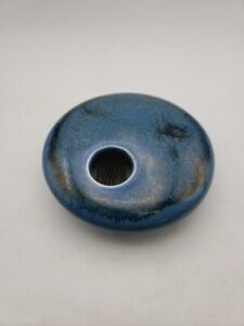 New ListingArt Pottery Ikebana Japanese Flower Frog Arranging Vase Blue Signed LP13