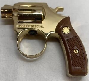 Vintage Modern Special Small Handgun gun Lighter Gold tone and brown plastic